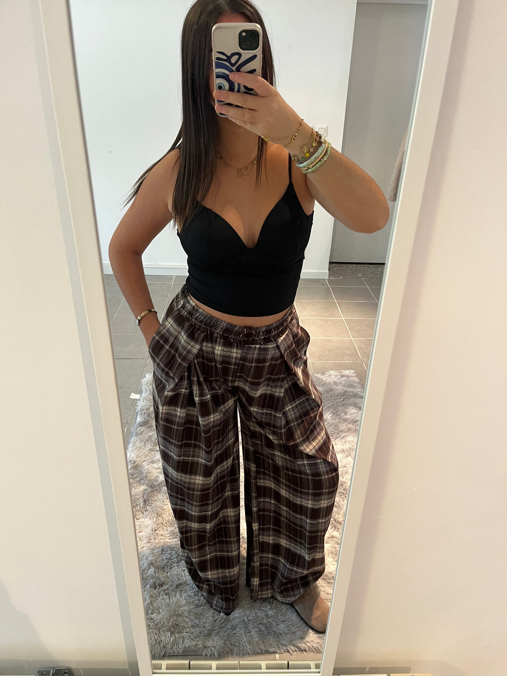 Pantalon doux à carreaux