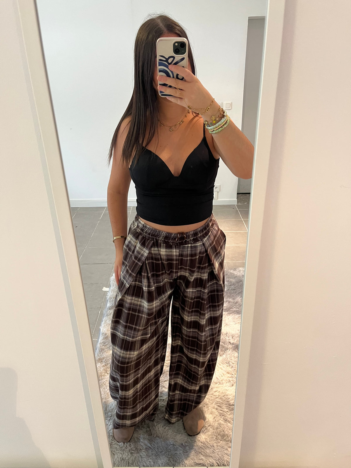 Pantalon doux à carreaux