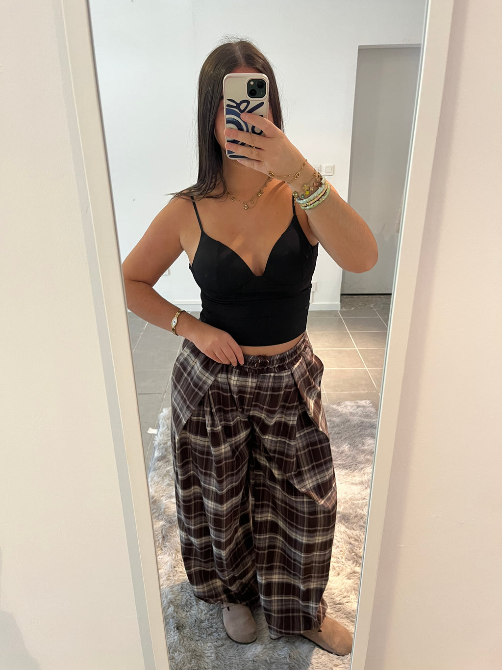 Pantalon doux à carreaux