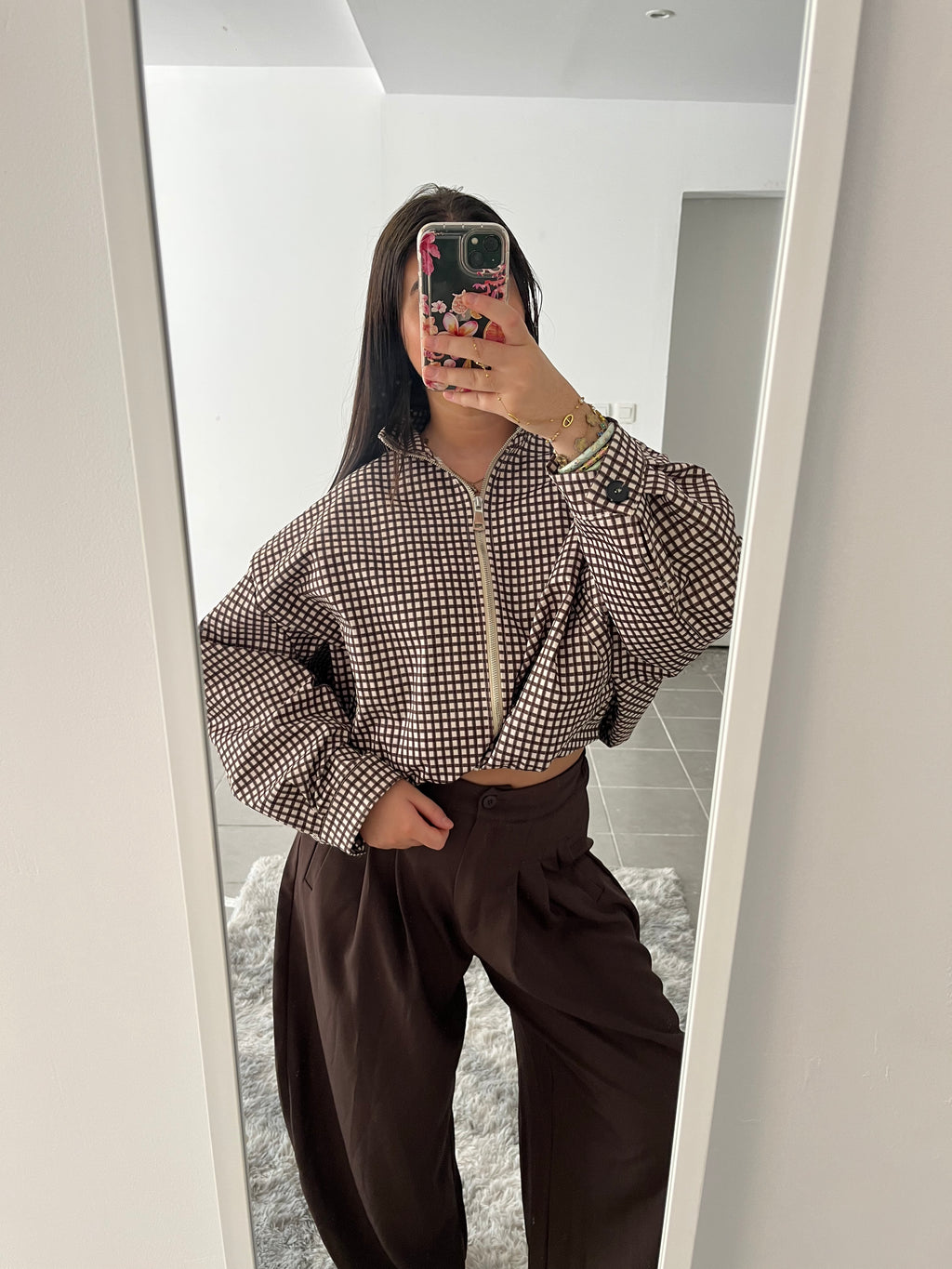 Veste à carreaux marron