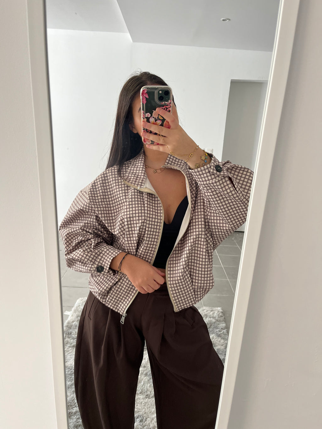 Veste à carreaux beige