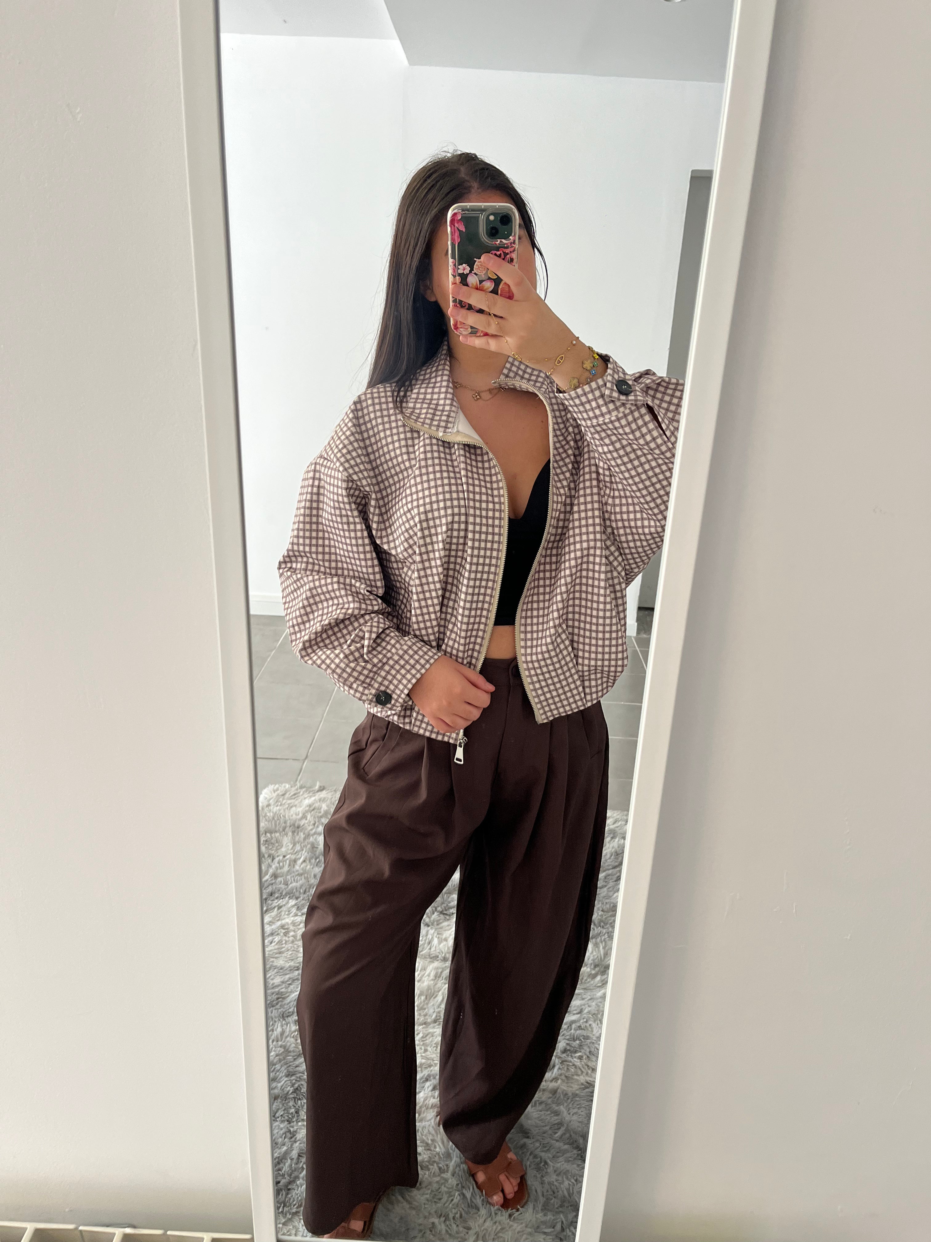 Veste à carreaux beige
