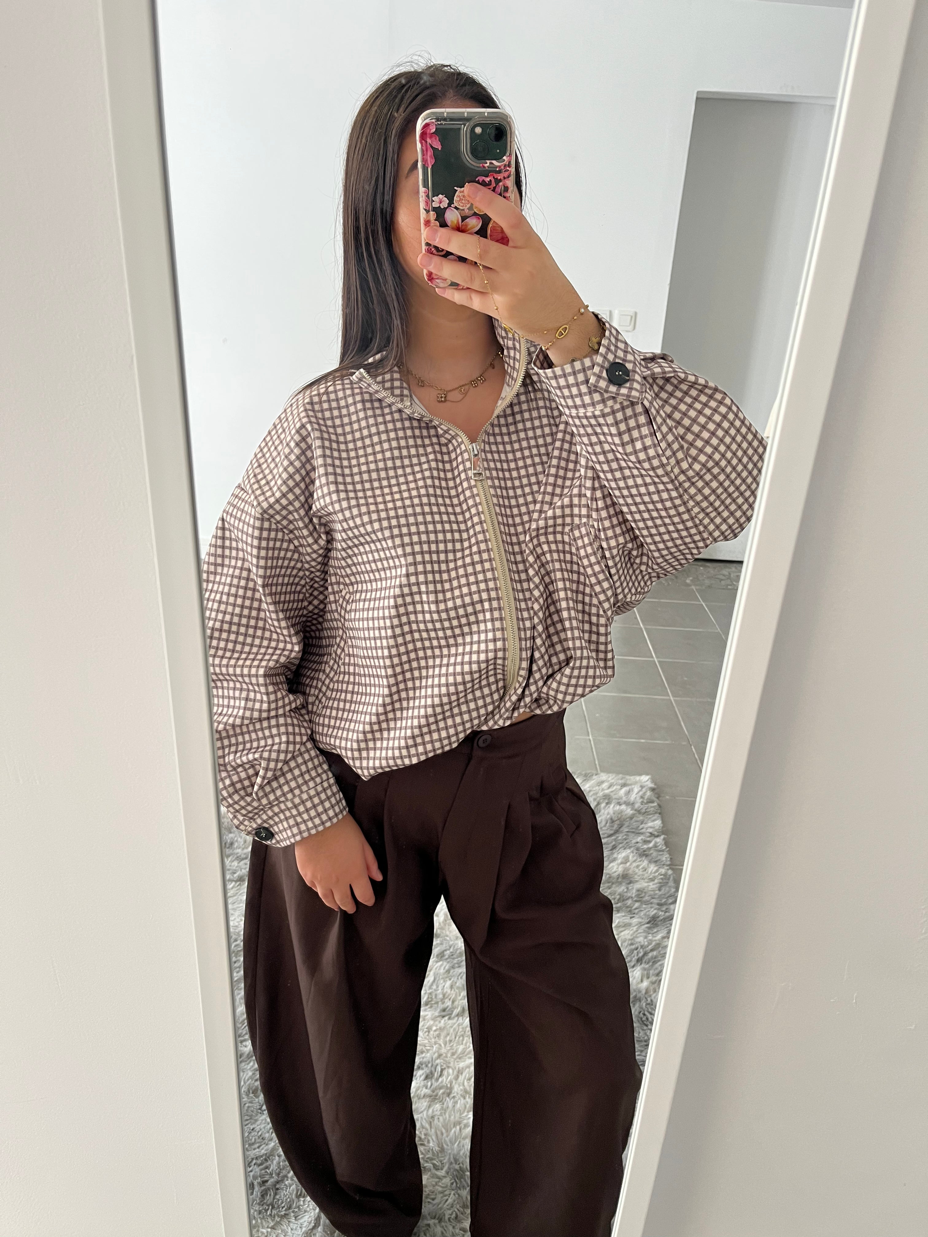 Veste à carreaux beige