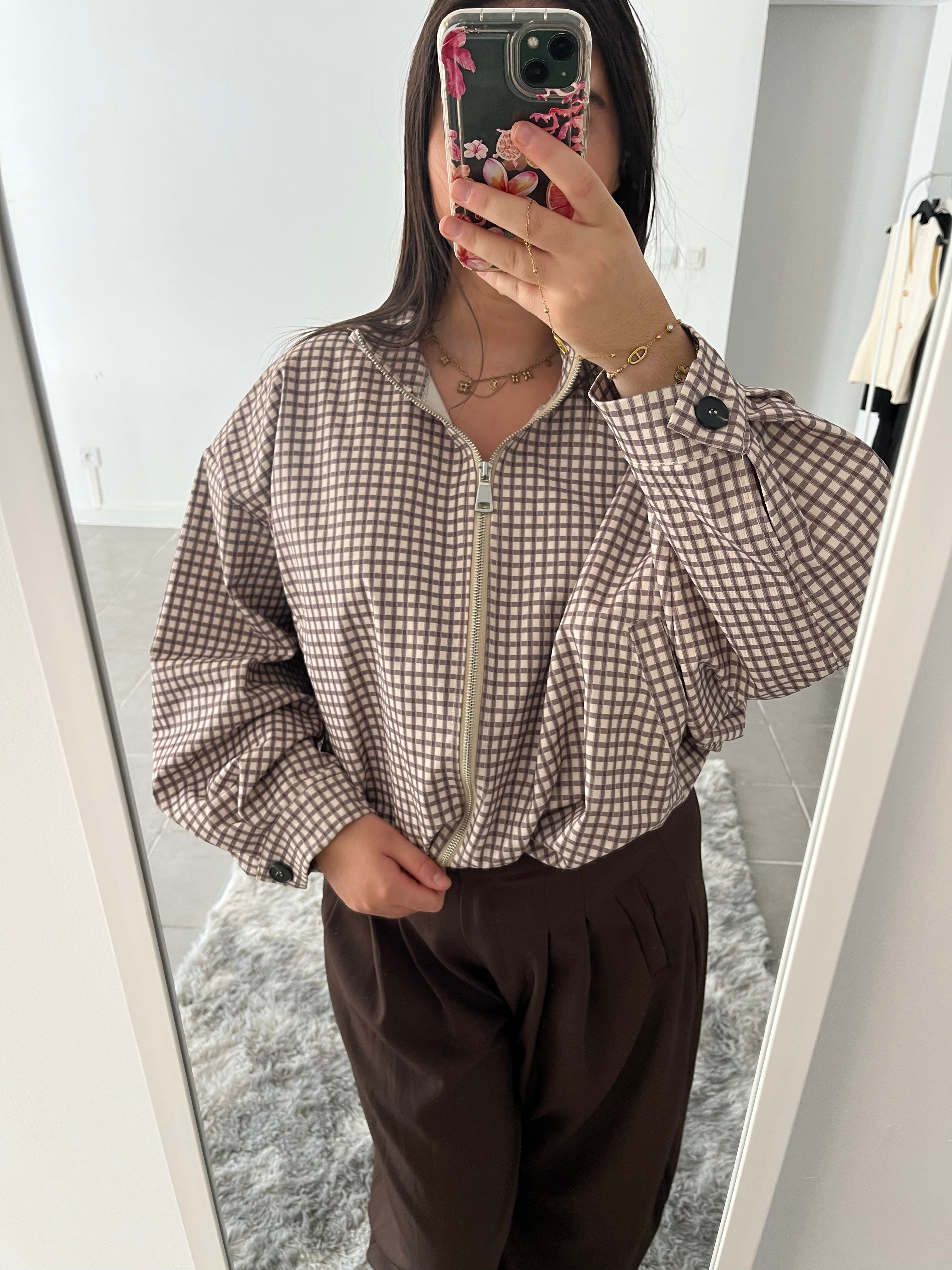 Veste à carreaux beige