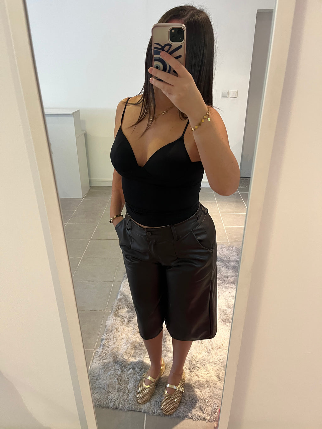 Bermuda similicuir marron