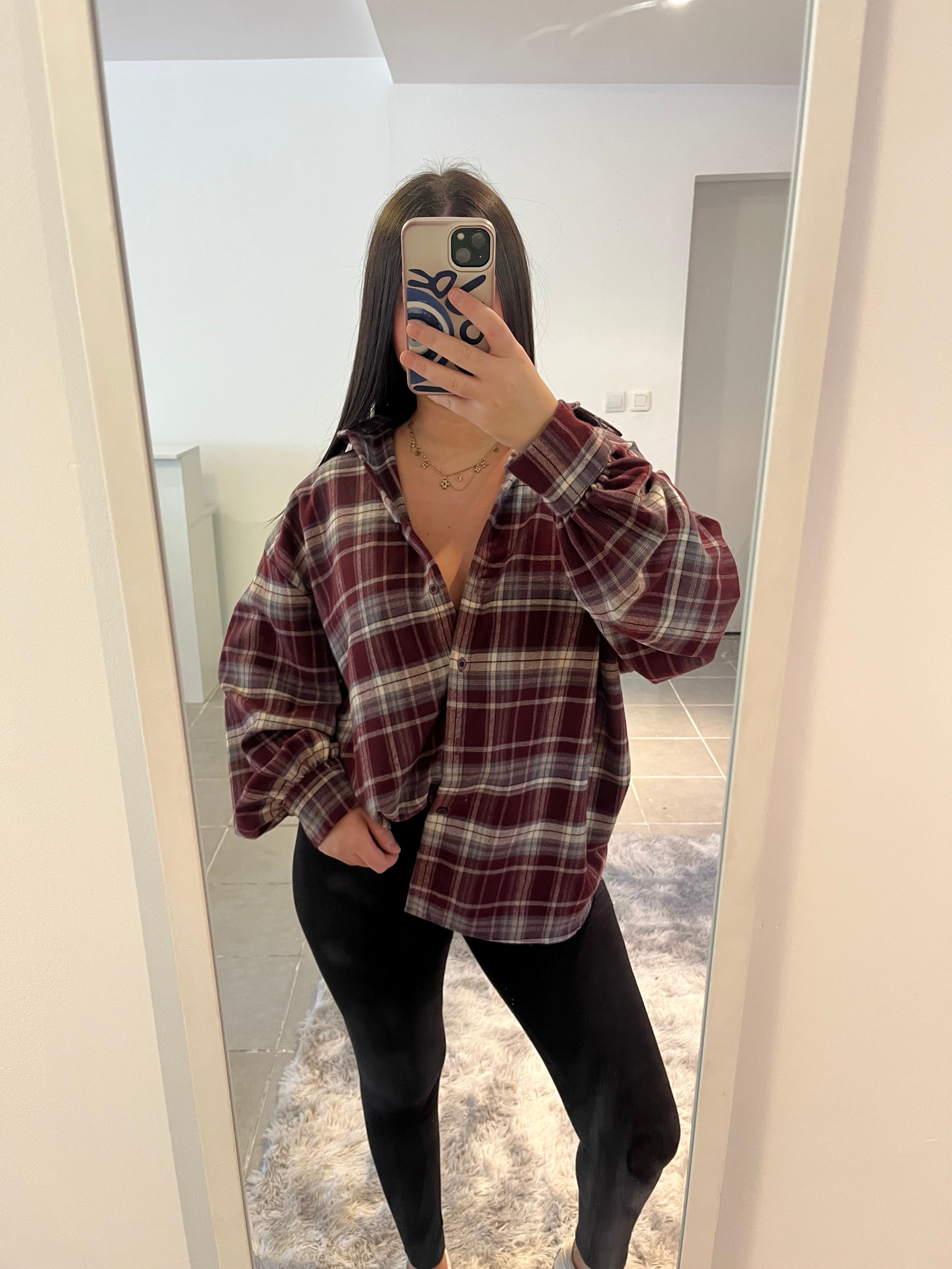 Chemise à carreaux bordeau