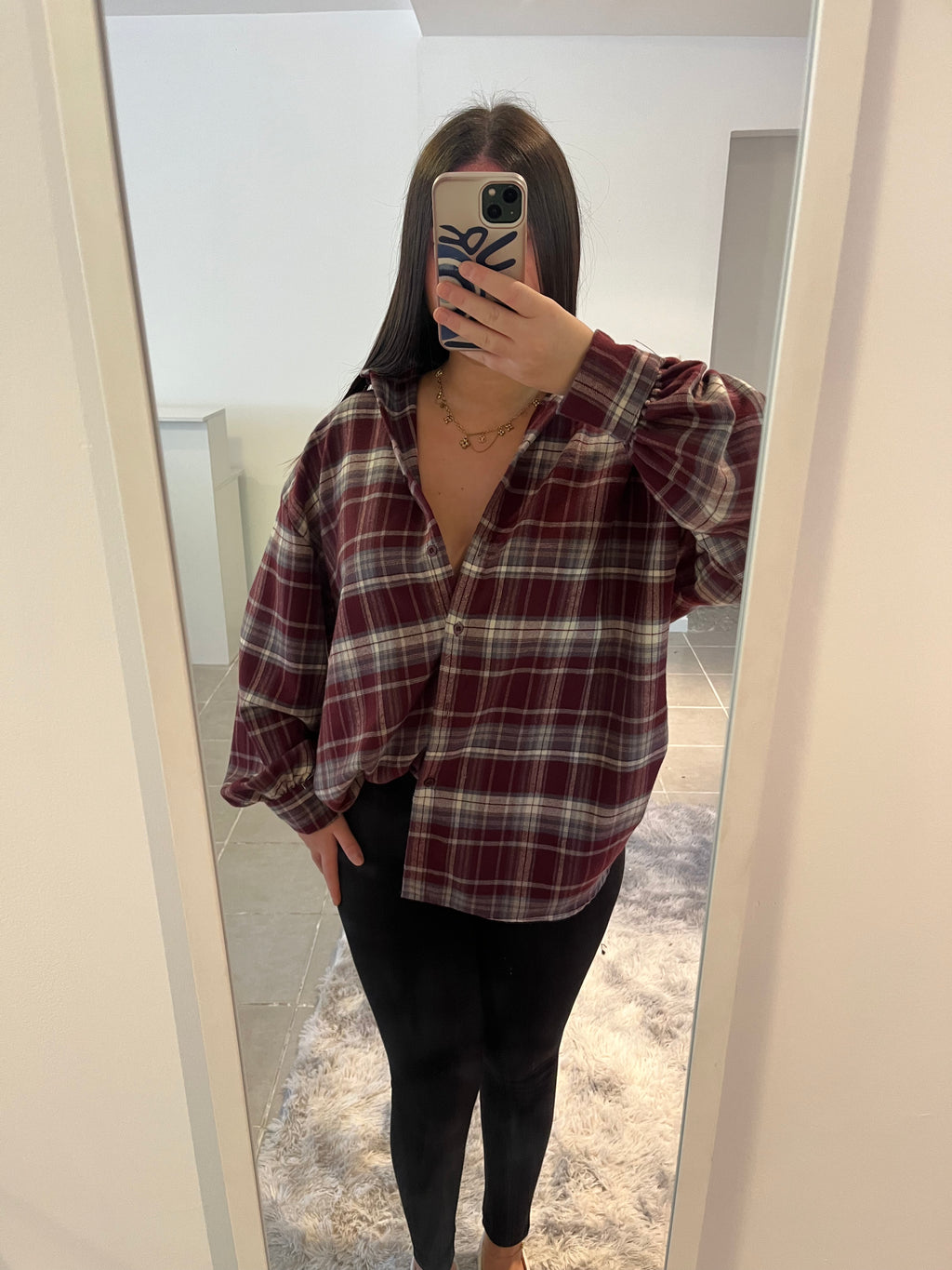 Chemise à carreaux bordeau